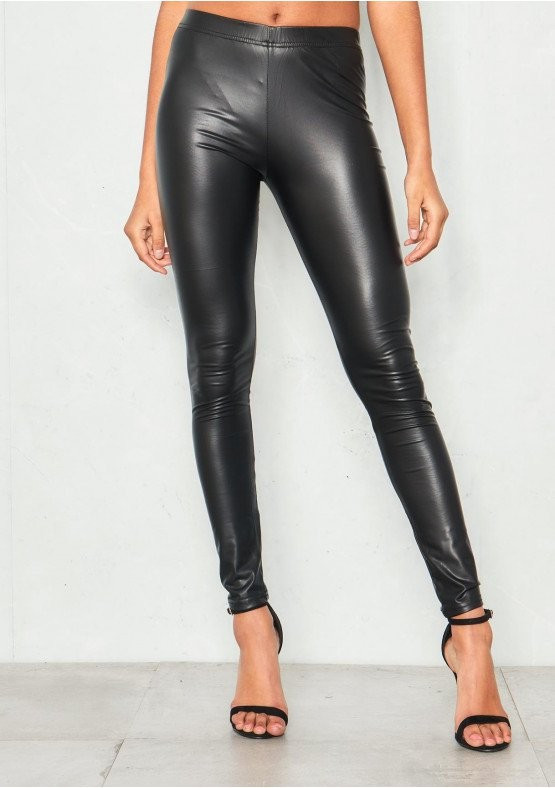 Becky Black Faux Leather Leggings | Missy Empire (UK)