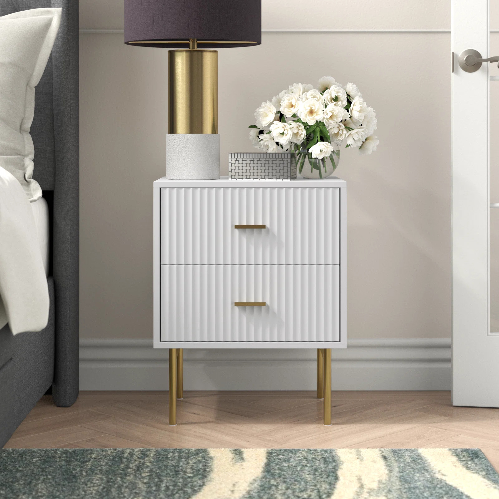 Alexandera 19.7''W Modern Fluted Nightstand with Two Drawers and Metal Legs | Wayfair North America