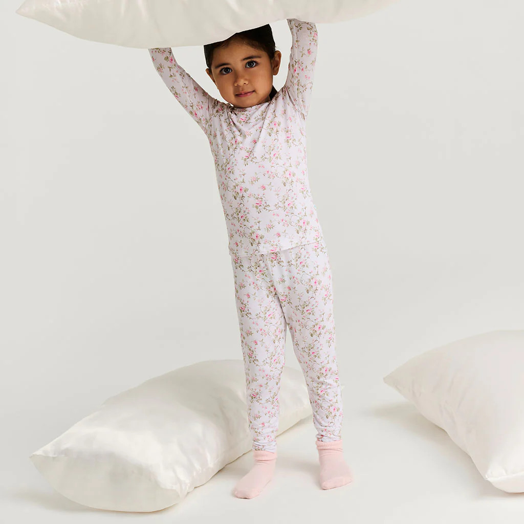 Floral White Long Sleeve Riley Classic Pajama Set | Posh Peanut® | Posh Peanut