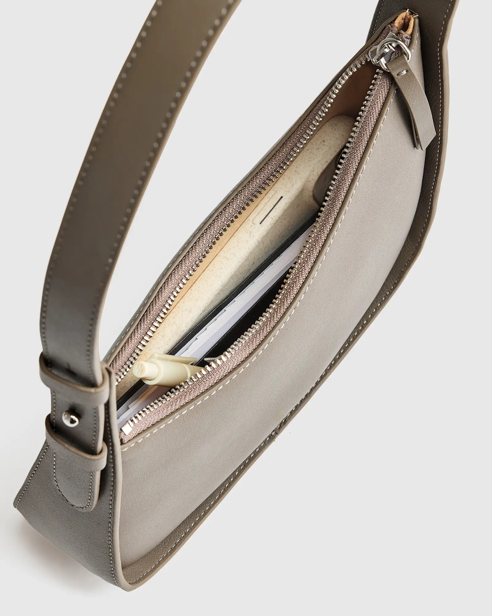 Italian Leather Asymmetrical Mini Shoulder Bag in Mink | Quince