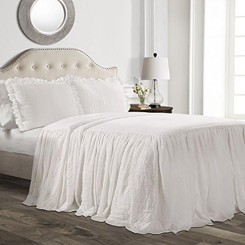 Lush Decor Ruffle Skirt Bedspread White Shabby Chic Farmhouse Style Lightweight 3 Piece Set, King | Amazon (US)