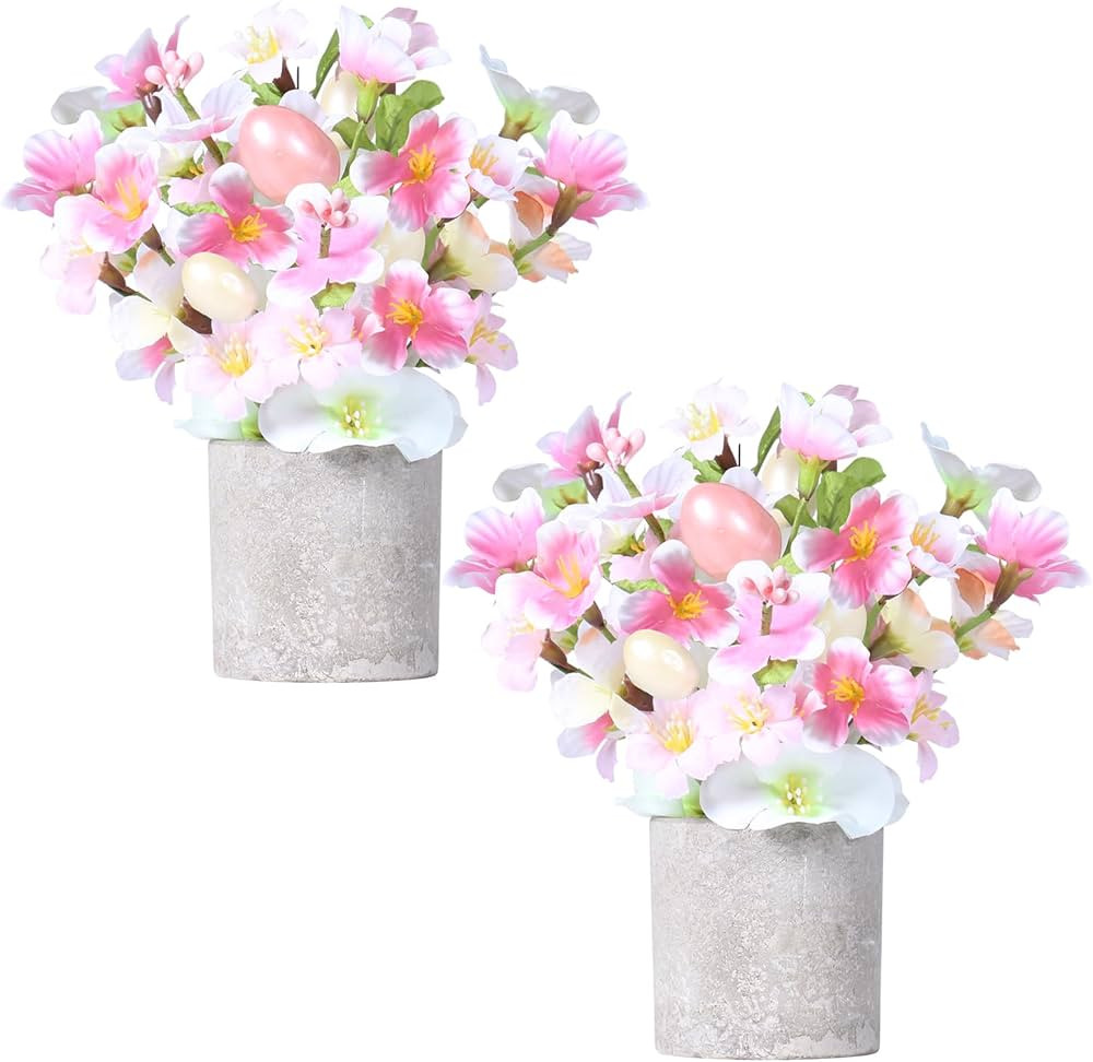 Super Holiday Easter Decorations, 2PCS Artificial Easter Pink Flower Egg Potted Table Decorations... | Amazon (US)