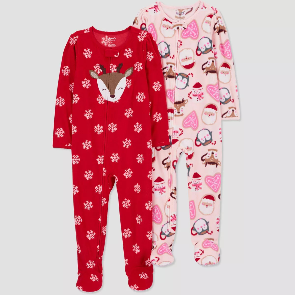 Carter's Just One You® Toddler Girls' Long Sleeve Christmas Fleece Footed Pajama - Red/Pink | Target