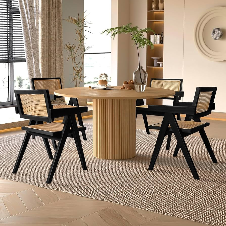 Cane Dining Chairs Set of 4, Rattan Kitchen Chairs Black for Dining Room with Armrest | Amazon (US)