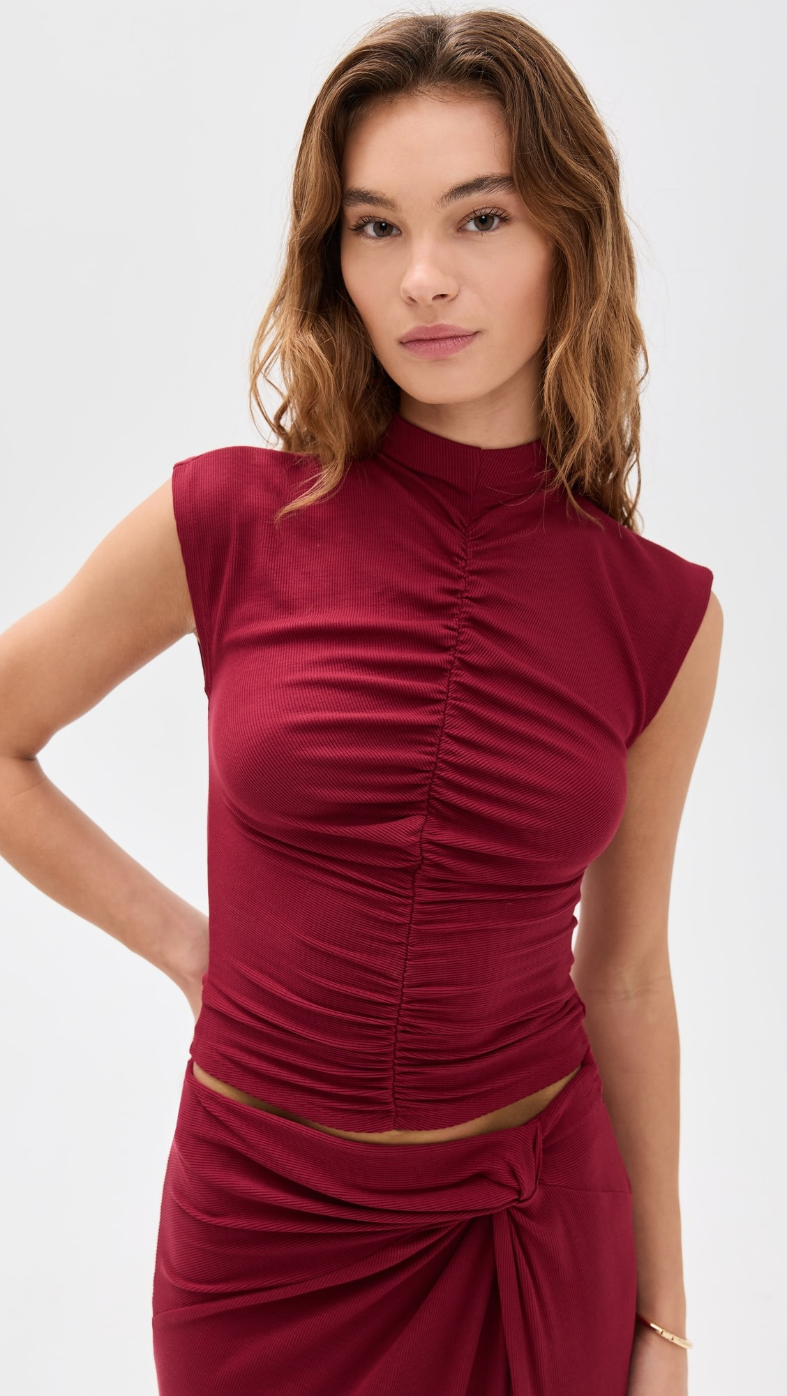 2x1 Fine Rib Ruched Sleeveless Top | Shopbop