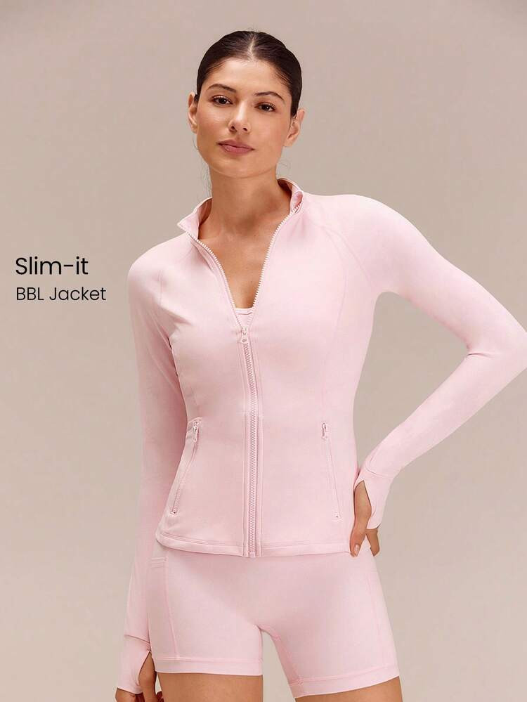 GLOWMODE FeatherFit™ Slim-It Streamline Performance Secure Pockets Zip Up Long Sleeve Jacket Low Impact Yoga Pilates Daily Valentine's Day | SHEIN