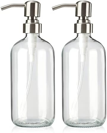 AmazerBath Soap Dispenser, 2 Pack Glass Soap Dispenser with Pump Stainless Steel, 16 Oz Bathroom Cle | Amazon (US)
