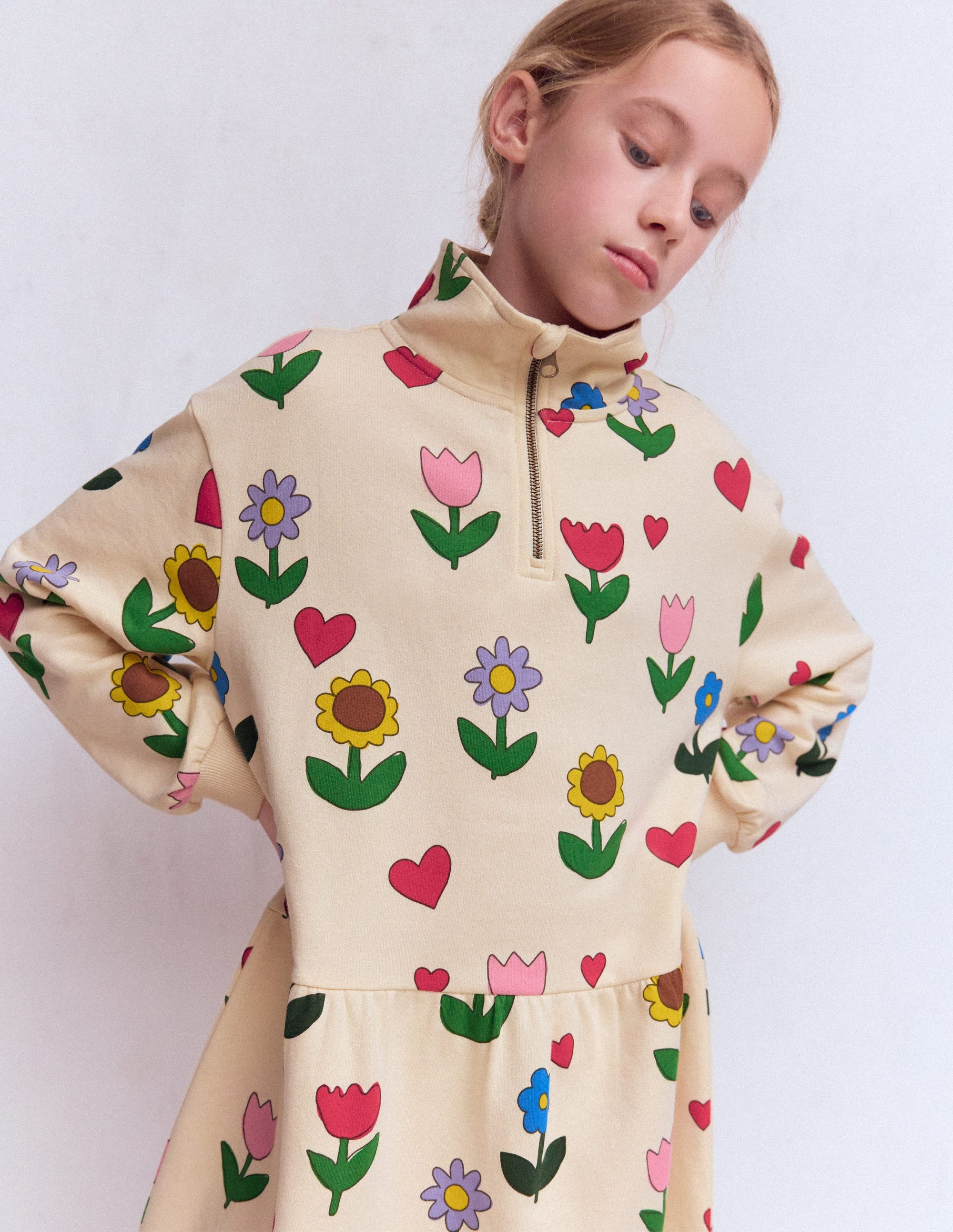 Half Zip Sweat Dress-Calico White Sunflower Garden | Boden (US)