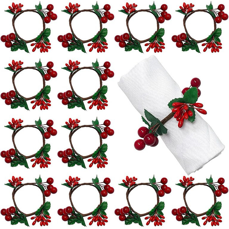 Growment Napkin Rings, Rustic Napkin Ring Serviette Holders Red Berry Table Decorations for Weddi... | Walmart (US)