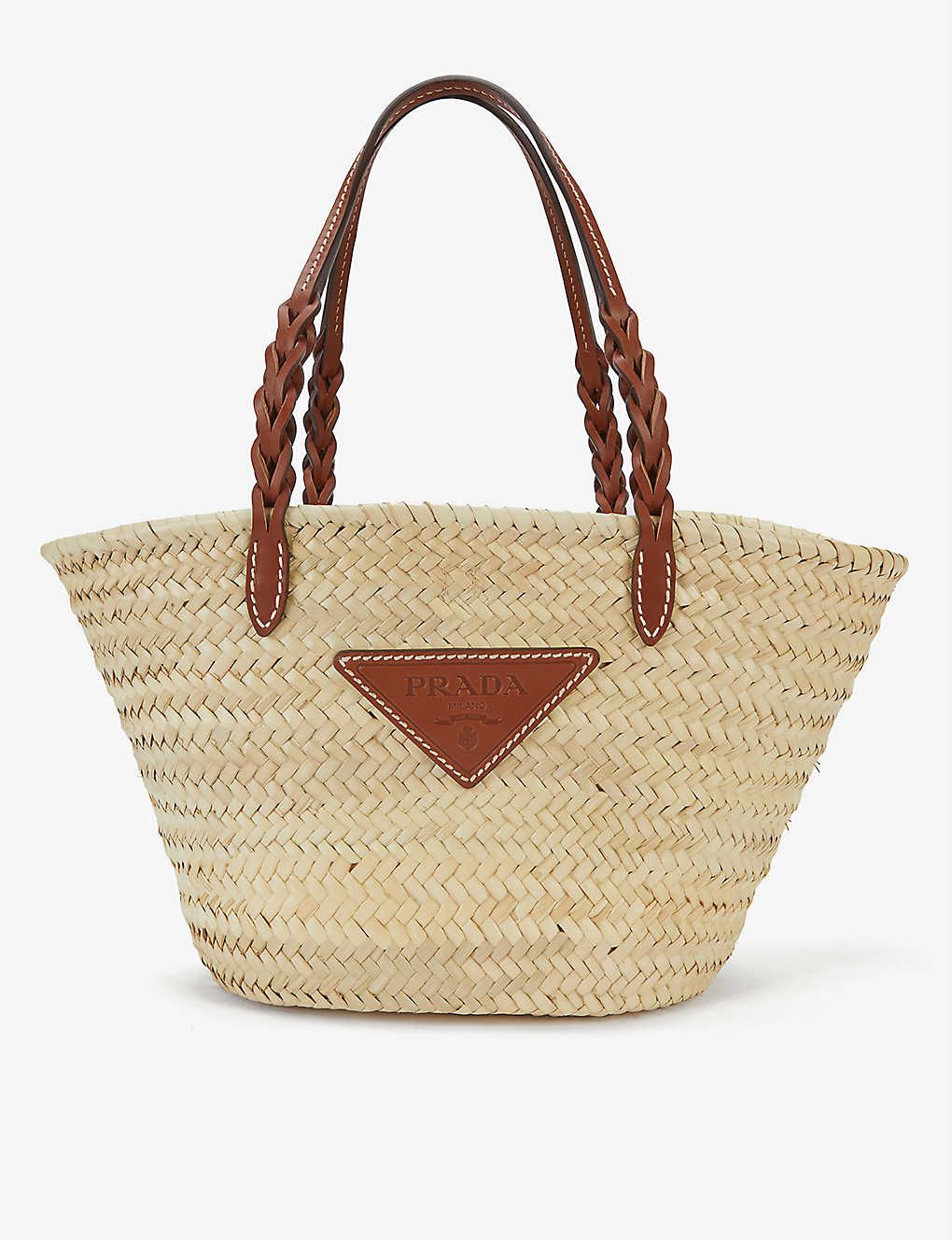 Branded wicker and leather basket tote bag | Selfridges