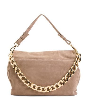 Made In Italy Large Suede Flap Over Shoulder Bag With Chain | TJ Maxx