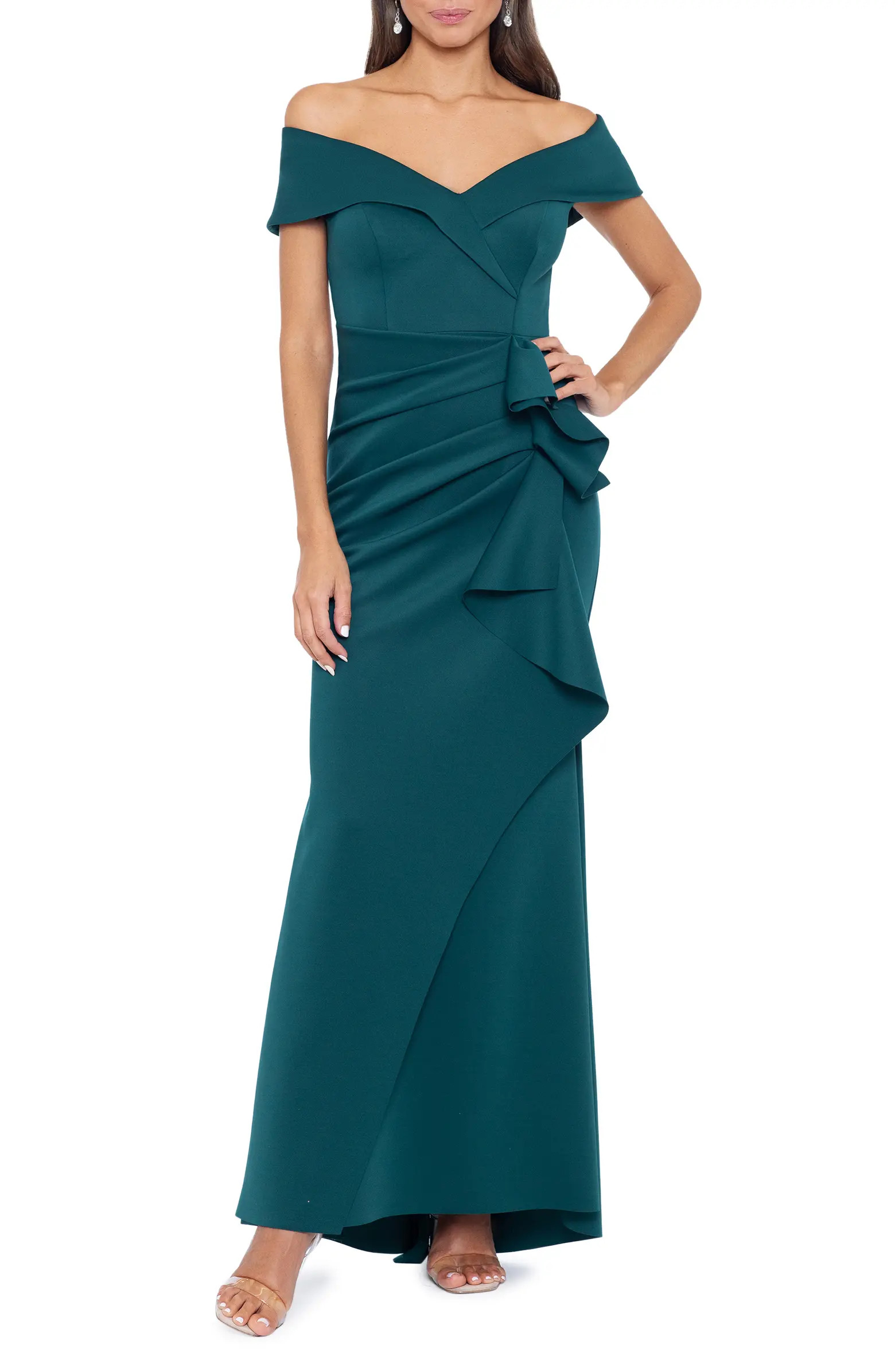 Ruffle Off the Shoulder Scuba Gown | Nordstrom