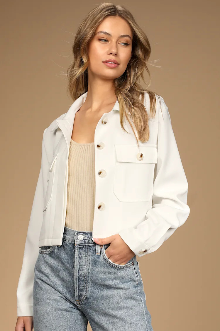 Run The Game White Cropped Collared Jacket | Lulus (US)