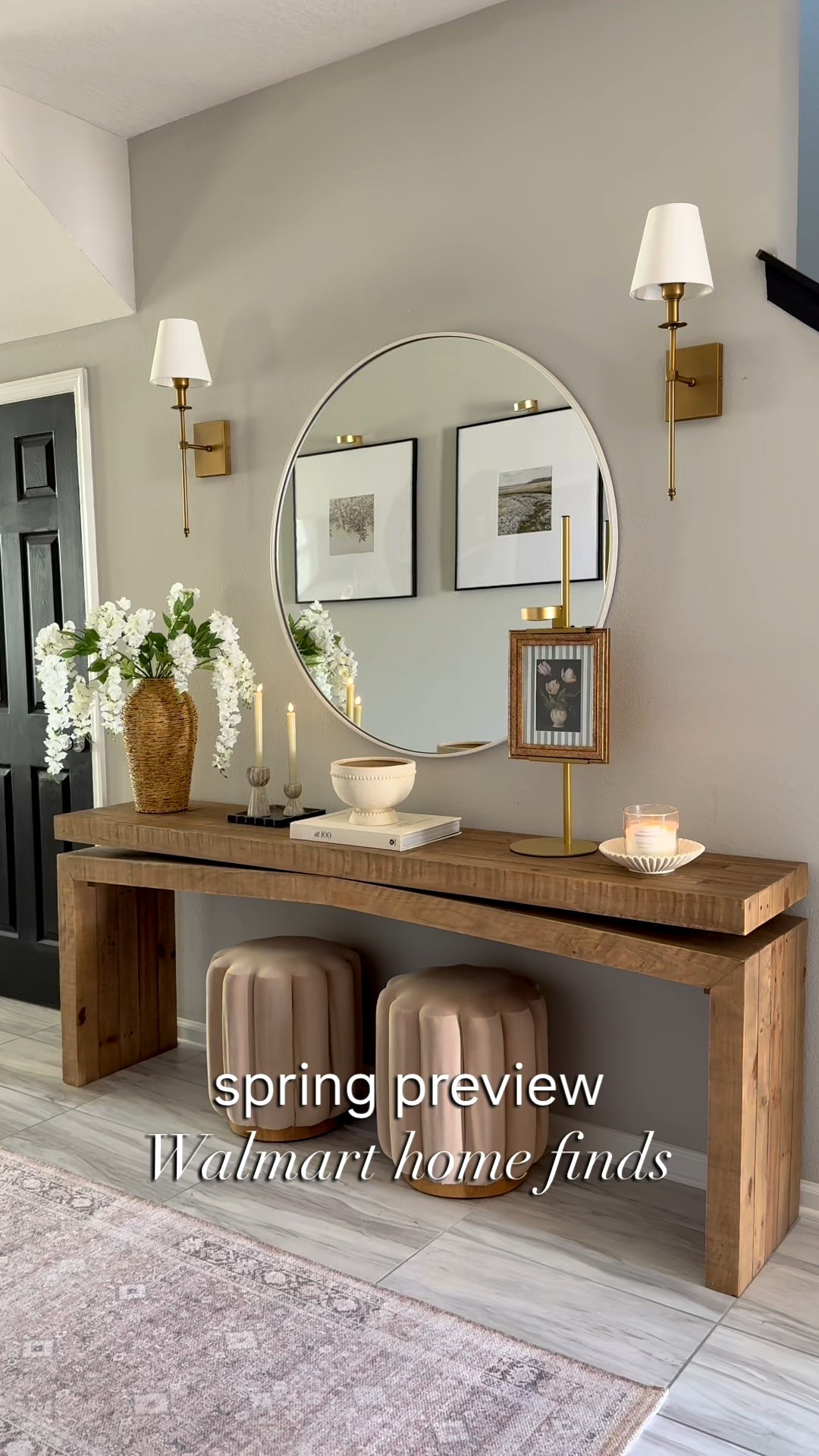 Spring styling with some beautiful affordable Walmart finds! *mirror size- 42”

Entryway styling, console table styling, spring decor, faux stems, Walmart home decor, Walmart home finds, ottomans, runner, entryway decor 

#LTKHome #LTKSeasonal