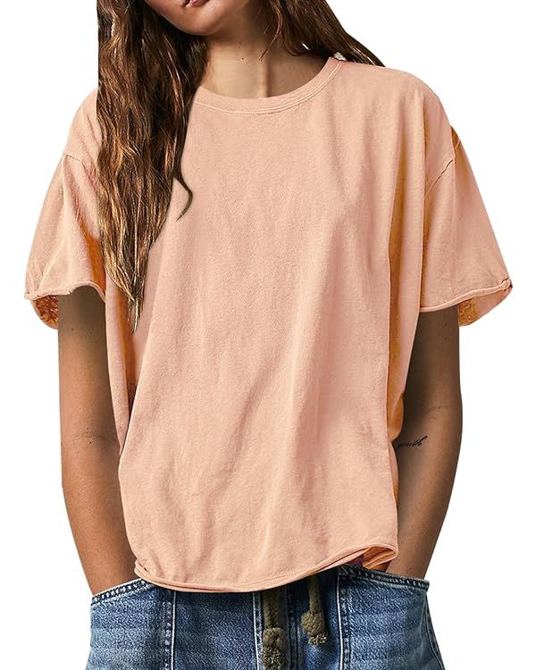 morhuduck Women's Oversized T Shirts Casual Short Sleeve Shirts Loose Crewneck Drop Shoulder Pull... | Amazon (US)