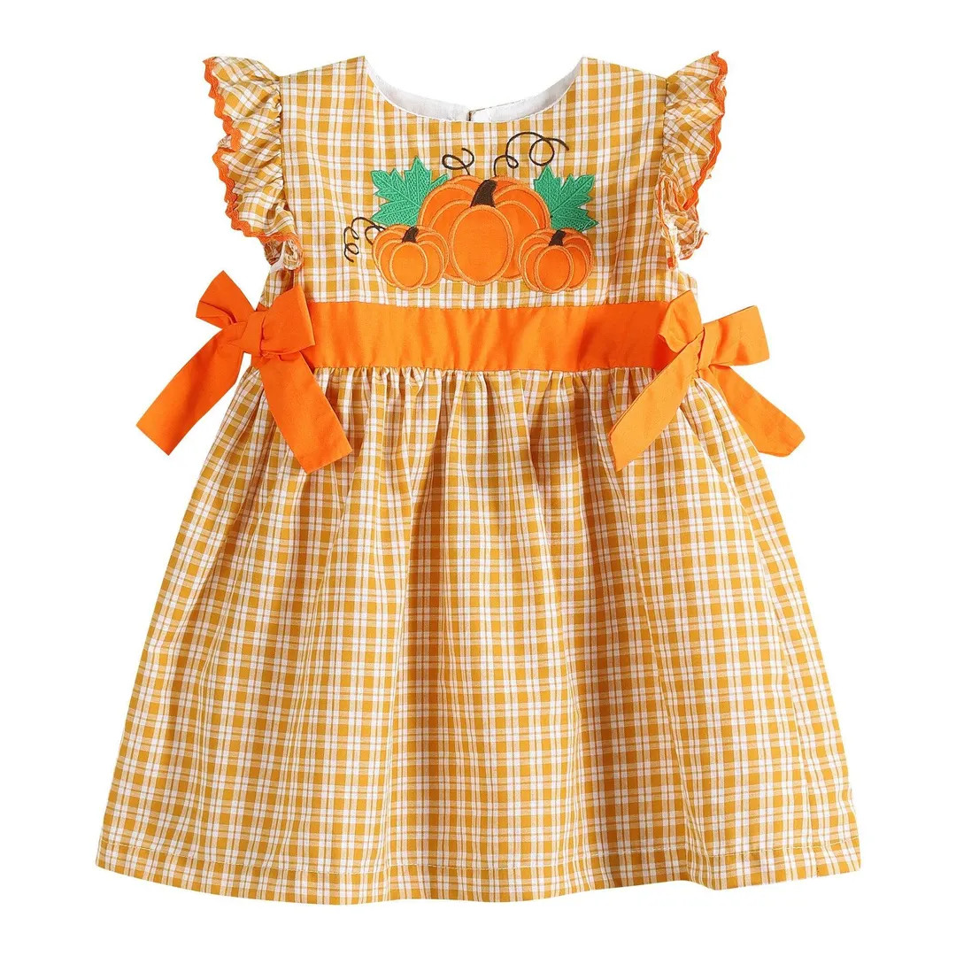 Orange Gingham Ruffle Pumpkin Bow Dress - Etsy | Etsy (US)