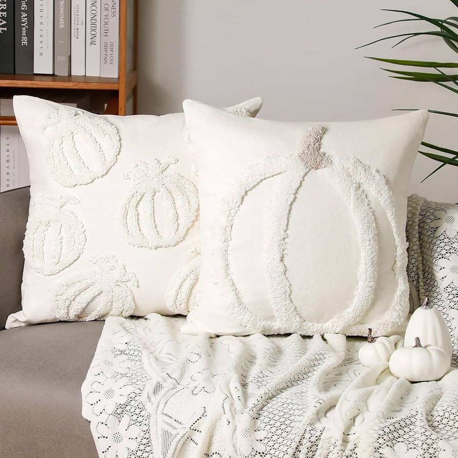 2 Pcs Fall Pillow Covers 18 x 18 Inch Pumpkin Throw Pillow Covers Square Linen Pillowcase Hallowe... | Amazon (US)