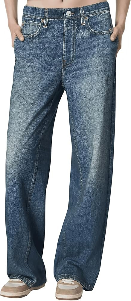 Women French Terry Sweatpant Jeans Print Denim Miramari Sweat Pants Look Like Jeans Baggy Wide Le... | Amazon (US)