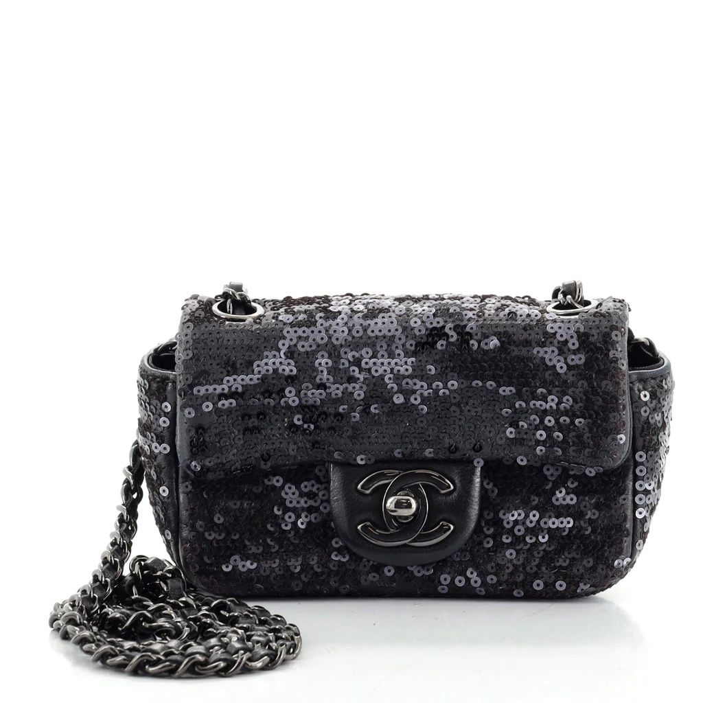 Chanel Moonlight On The Water Flap Bag Sequin Embellished Lambskin Extra Mini Black 12291243 | Rebag