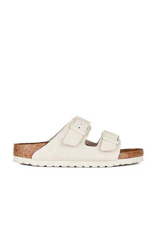 BIRKENSTOCK Arizona Soft Footbed Sandal in Antique White Suede from Revolve.com | Revolve Clothing (Global)