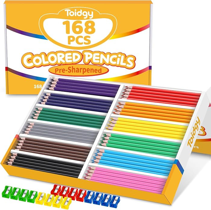 168 Packs Colored Pencils Bulk Classroom, Colored Pencils for Kids 12 Assorted Colors, Coloring Pencil Set Plus 16 Sharpeners, Pre-sharpened Color Pencil, Back to School Supplies Bulk for Teachers | Amazon (US)