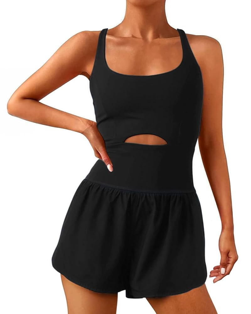 Wenlia Women Workout Romper Onesie with Padded Bras Sleeveless One Piece Outfits Shorts Atheletic... | Amazon (US)