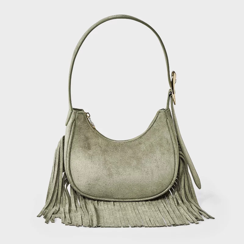 Western Faux Suede Fringe Shoulder Bag Purse - Universal Thread™ Green | Target