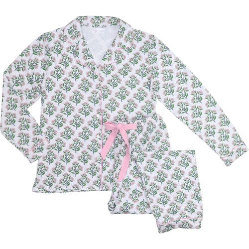 Ladies Pink And Green Floral Knit Pajamas | Cecil and Lou