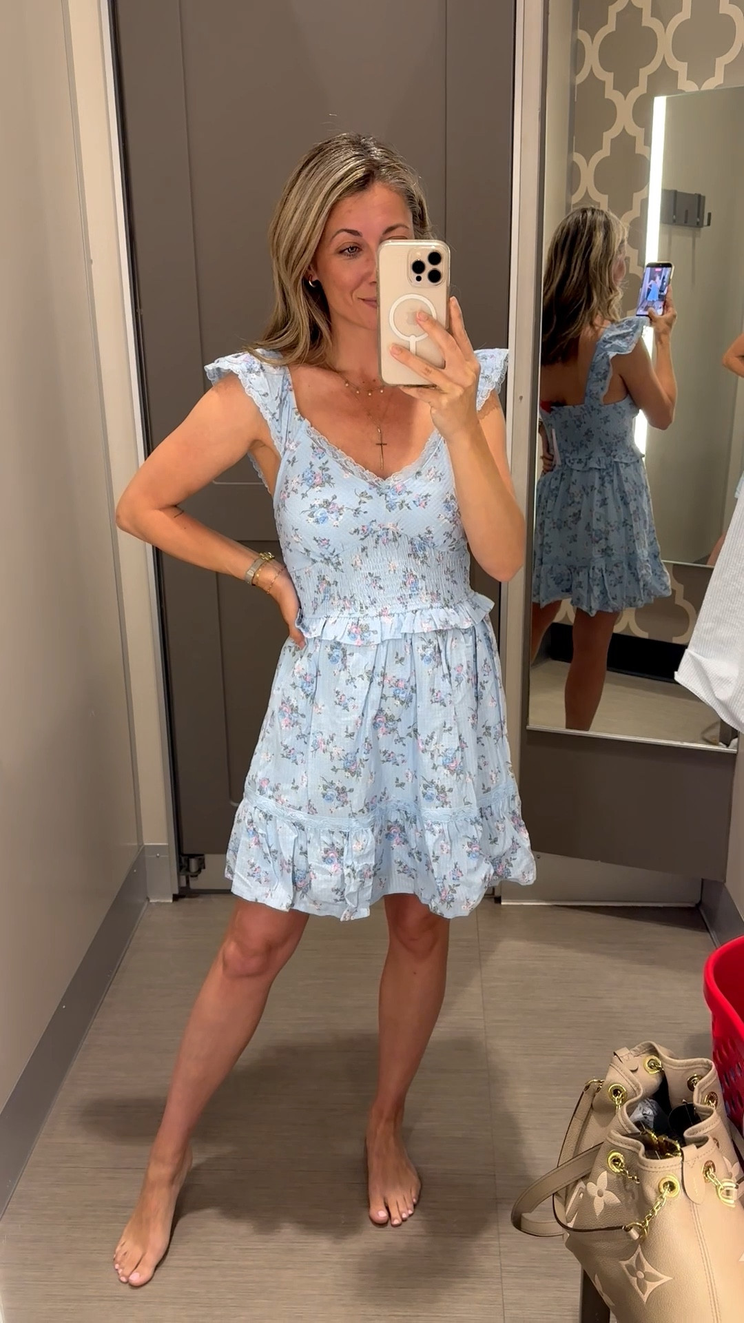Gimme all the light blue and pink floral dresses for spring. And Target has been rocking everything for their spring line this year! This dress is soooo dang dainty and the lace detailing is so pretty. Would be great to wear for Mother’s Day!! Wearing an XS

#LTKPetite #LTKootd #LTKOver40