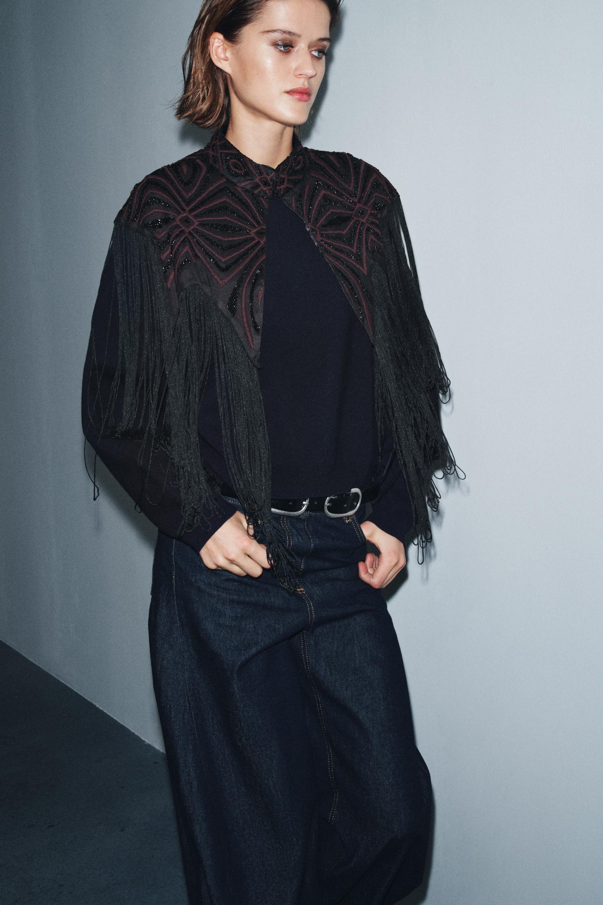 BEADED TULLE TOP WITH FRINGING | Zara UK