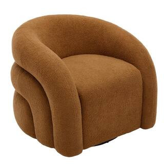 Rusted Orange Boucle Polyester Fabric 360° Swivel Accent Barrel Armchair with Metal Base (Set of 1) | The Home Depot