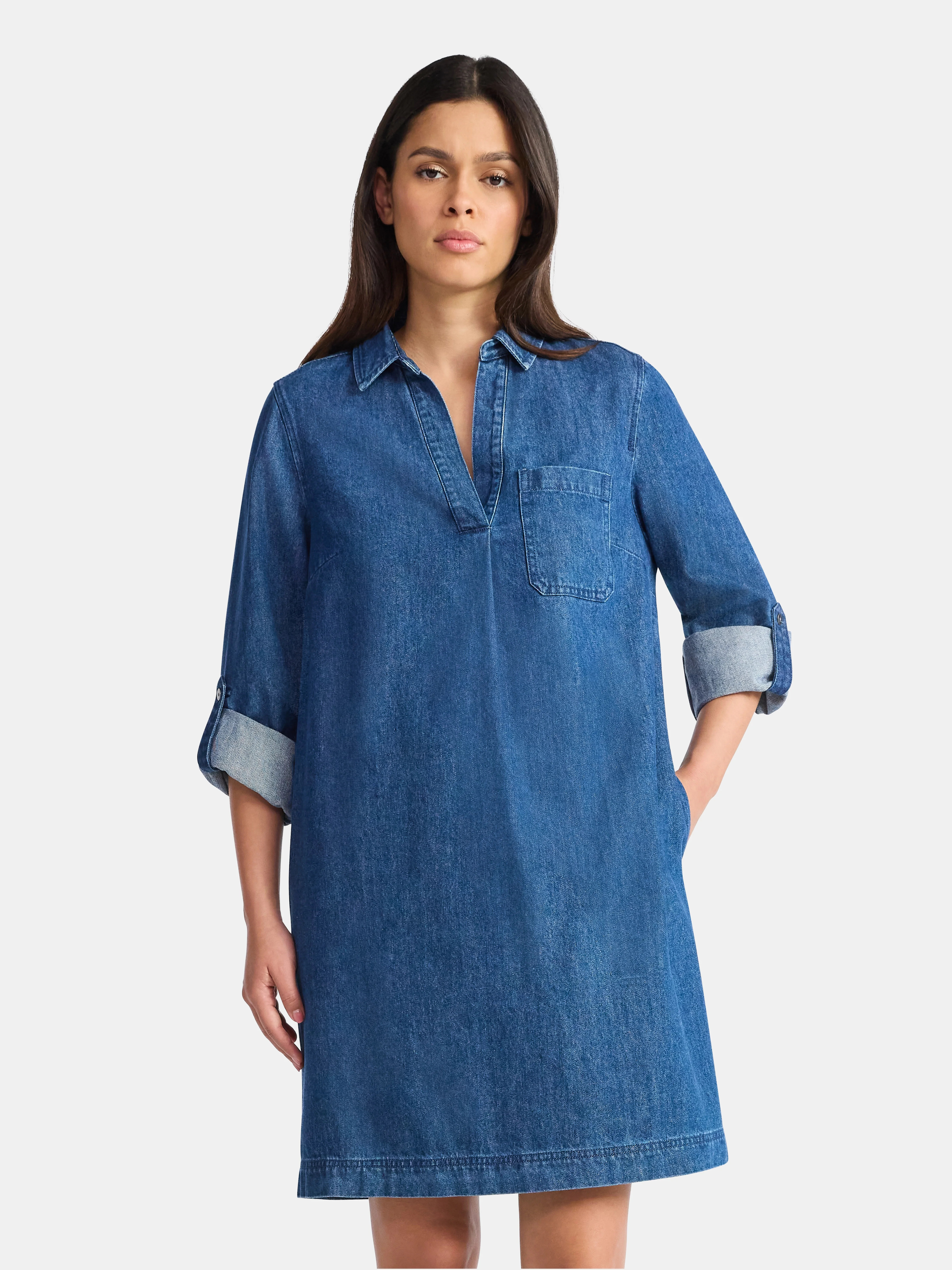 Time and True Women's Denim Shirt Dress, XS-XXXL | Walmart (US)