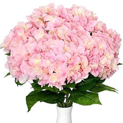 JlFTOK Hydrangea Artificial Flowers, 10 Pcs Artificial Hydrangea Flowers for Outdoors, Faux Hydrangea Flowers Real Touch, Fake Hydrangeas for Vase Arrangement Home Decor Indoor Wedding Party (Pink) | Amazon (US)
