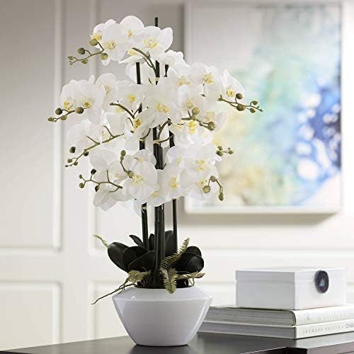Dahlia Studios White Phalaenopsis Orchid 29" High Faux Floral Arrangement | Amazon (US)