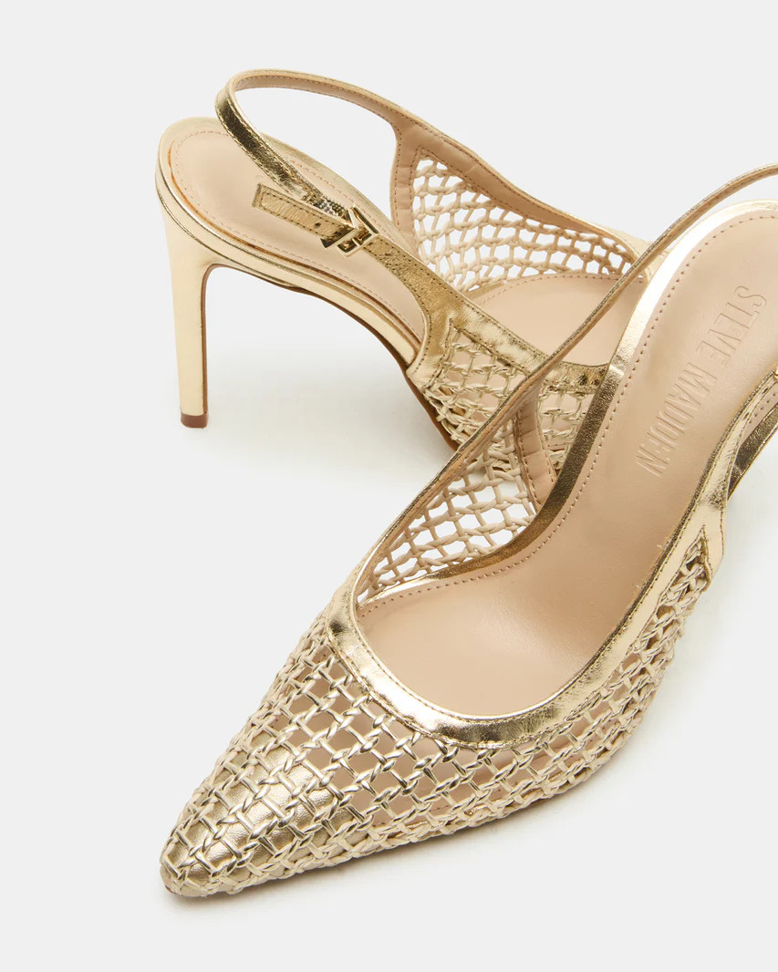 REYES Woven Gold Slingback Stiletto Pointed-Toe Pump Women's Heel | Steve Madden (US)