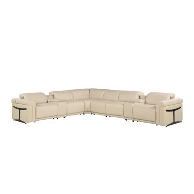 Beige Italian Leather Modular L Shaped Eight Piece Corner Sectional With Console | Wayfair North America