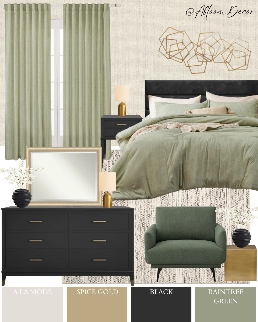 These two bedroom designs feel calm, cozy, and a little luxurious—all thanks to the soft greens, warm neutrals, and rich black furniture.

#LTKHome #LTKStyleTip