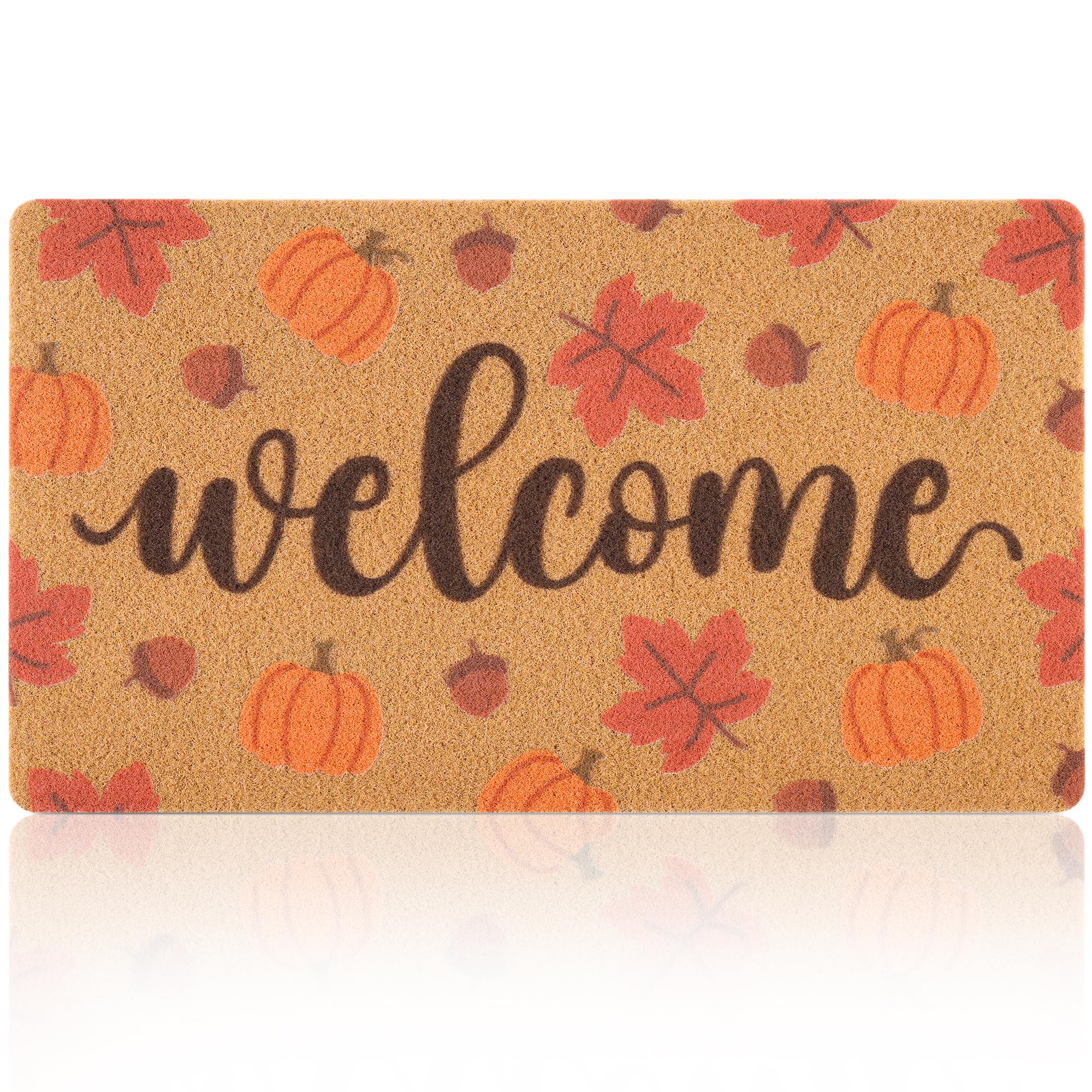 Fall Pumpkin Door Mat for Front Door, Welcome Mat Outside Entrance with Red Maple Leaves, Fall Ou... | Amazon (US)