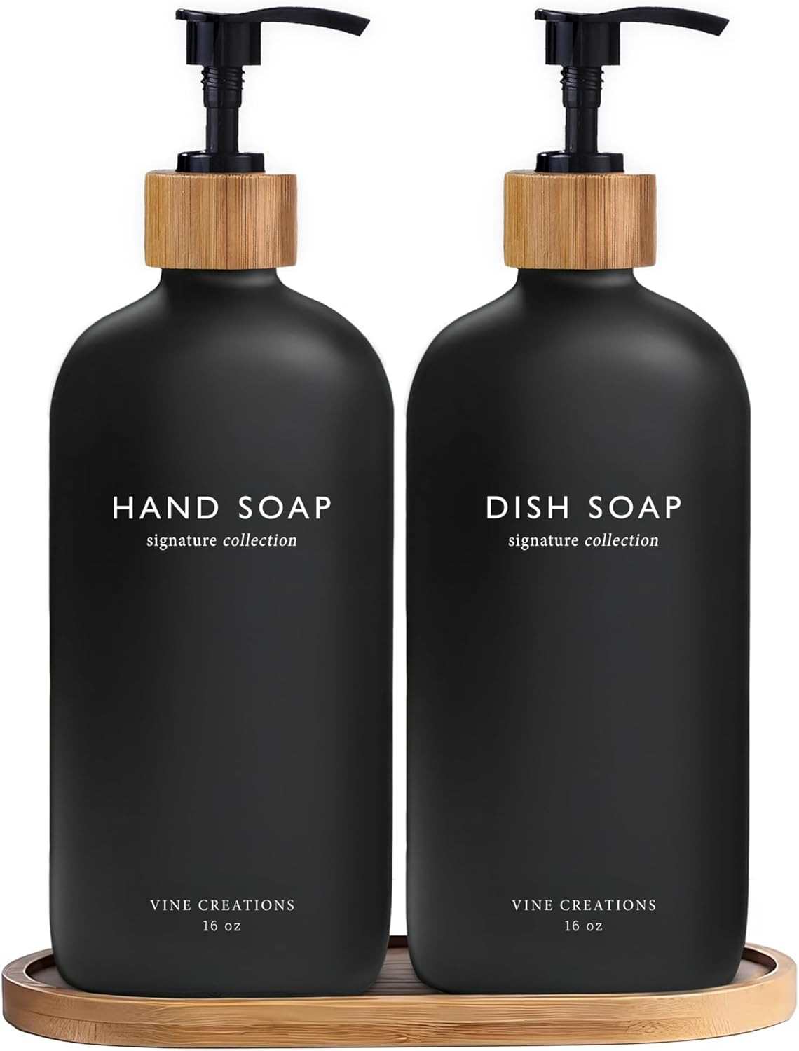 Vine Creations Black Glass Soap Dispenser Set, Hand Soap and Dish Soap Dispenser Set with Bamboo ... | Amazon (US)