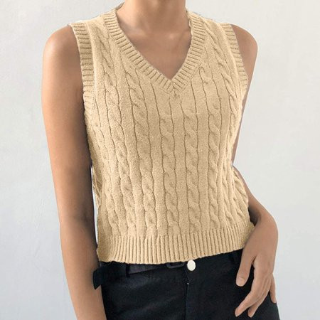 Tawop Oversized Sweaters For Women Knitted V-Neck Vest Sleeveless Top Pullover Uniform Cropped Sweat | Walmart (US)