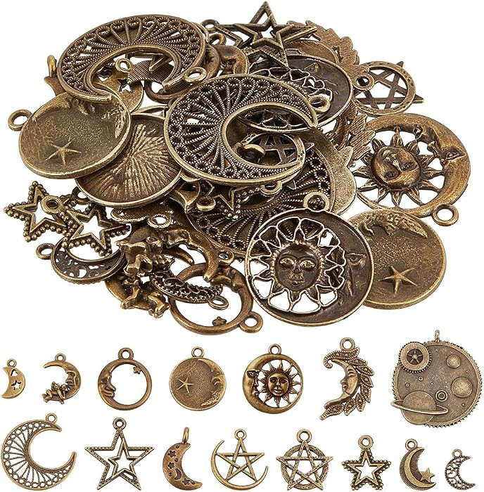 SUNNYCLUE 1 Box 58Pcs 15 Styles Celestial Charms Star Moon Charms Crescent Stars Bulk Antique Bro... | Amazon (US)