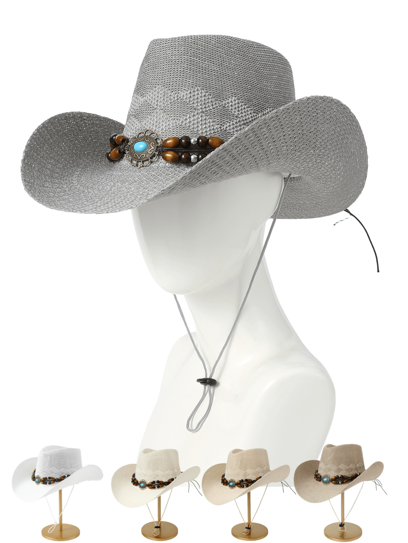 1pc Cowboy Hat Western Style With Wide Brim And Rolled Edges, Jazz Hat, Sun Hat For Women, Breath... | SHEIN