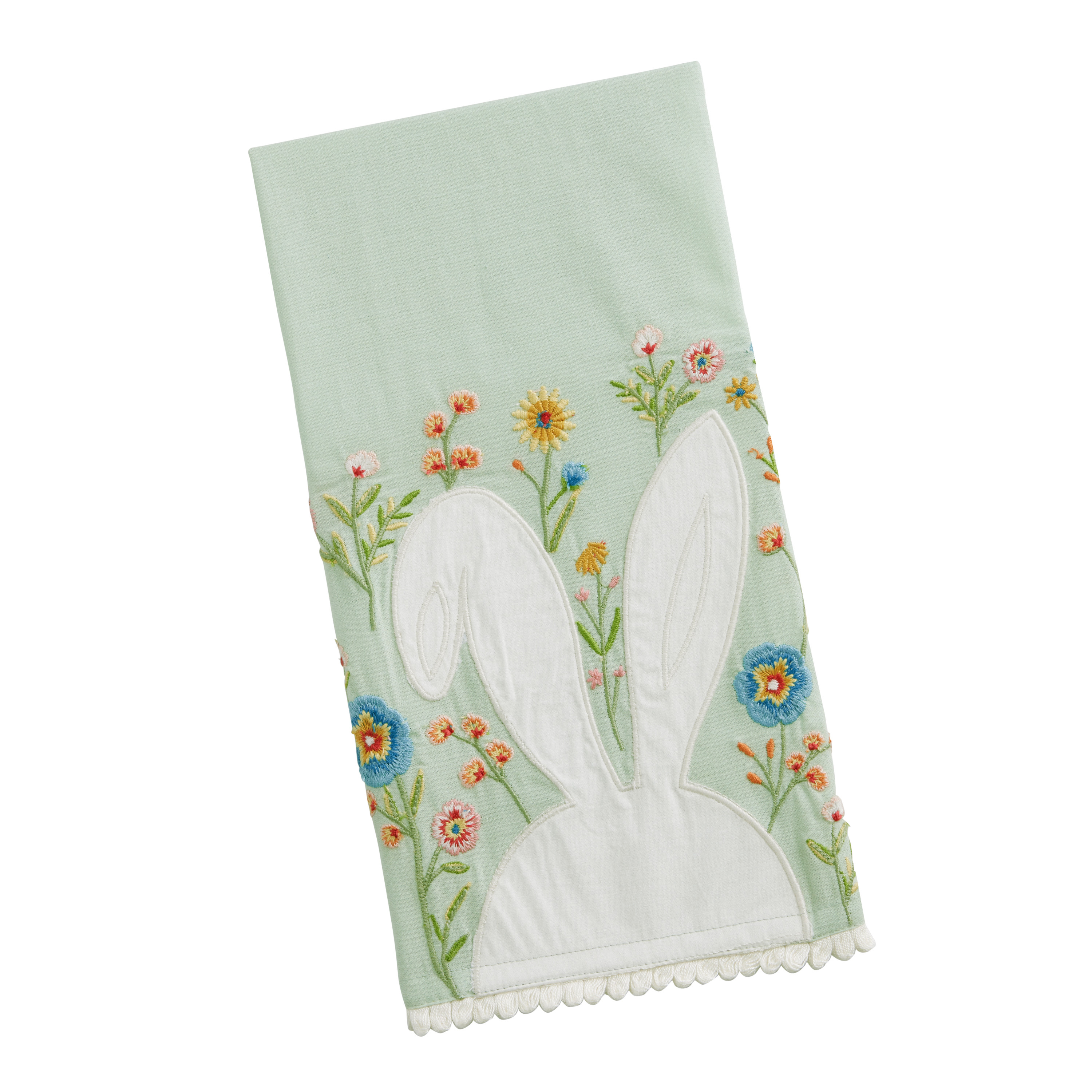 Pastel Blue Bunny Embroidered Kitchen Towel | World Market
