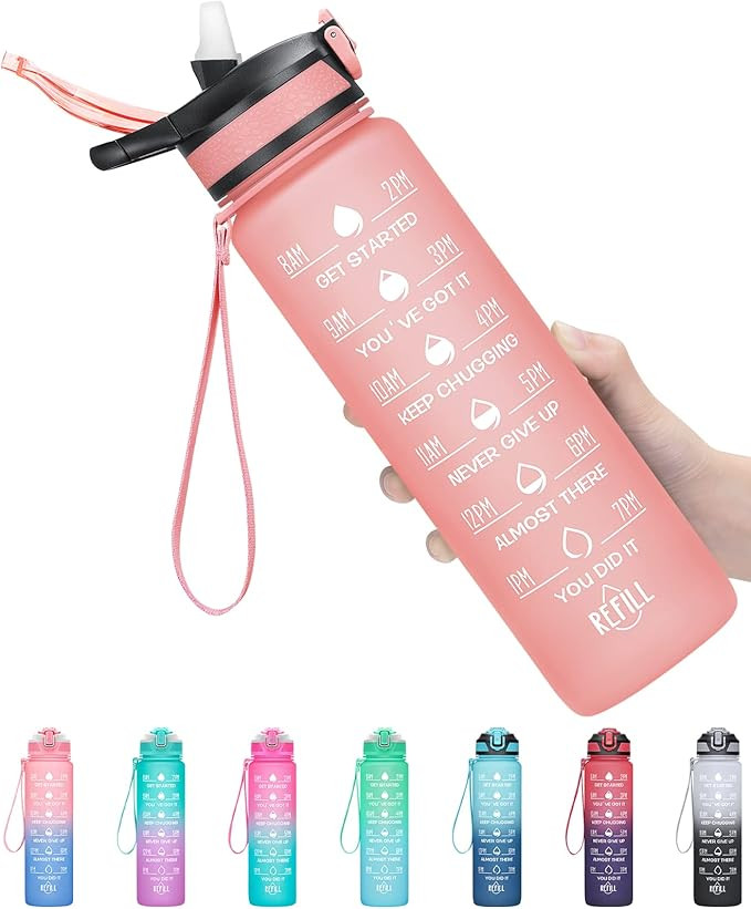 MEITAGIE 32oz Leakproof Motivational Sports Water Bottle with Straw & Time Marker, Flip Top Durab... | Amazon (US)