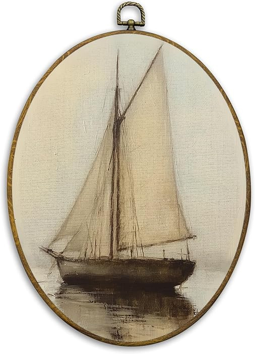 CUANFDDSF Vintage Sailboat Oval Wall Art Decor, Neutral Coastal Beach Sailboat Wall Hanging Decor... | Amazon (US)