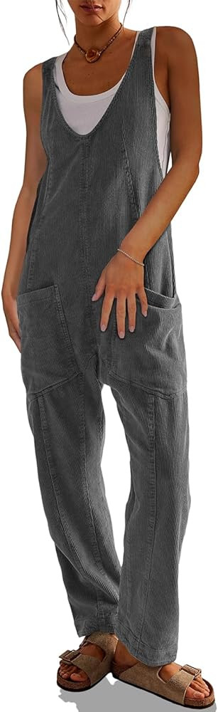 Cicy Bell Women's Casual Corduroy Overalls Jumpsuits Ribbed Sleeveless V Neck Adjustable Straps L... | Amazon (US)