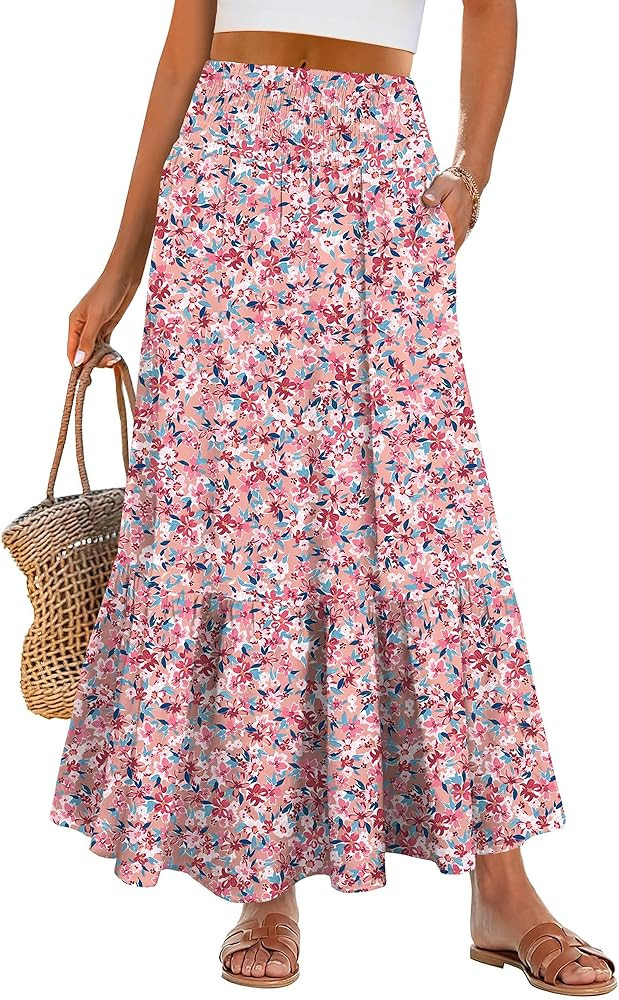 ANRABESS Maxi Skirts for Women 2026 Summer Boho Long Flowy Floral Elastic High Waist Skirt Casual... | Amazon (US)