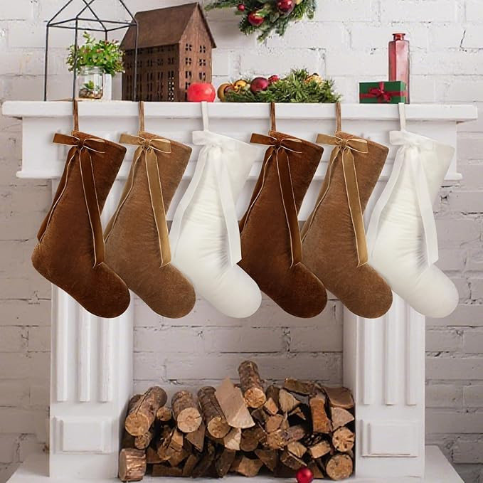 Leumoi 6 Pcs 18 Inch Farmhouse Velvet Christmas Stockings,Large Neutral Multicolor Christmas Fire... | Amazon (US)