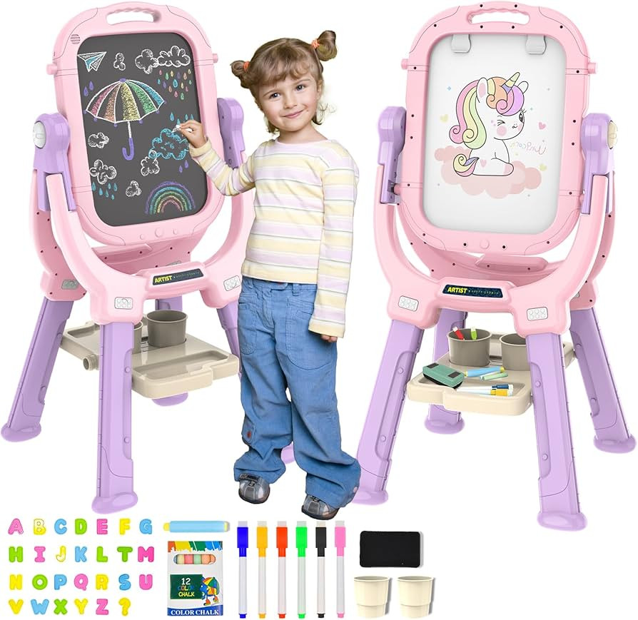 Easel for Kids, Adjustable Standing Rotatable Double Sided Toddlers Art Easel with Painting Acces... | Amazon (US)