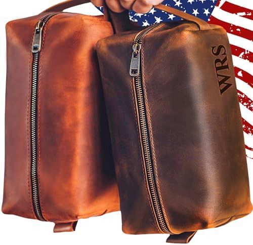 100% Genuine Leather Toiletry Bag Engraved Name or Initials – Crafted in USA – Personalized T... | Amazon (US)